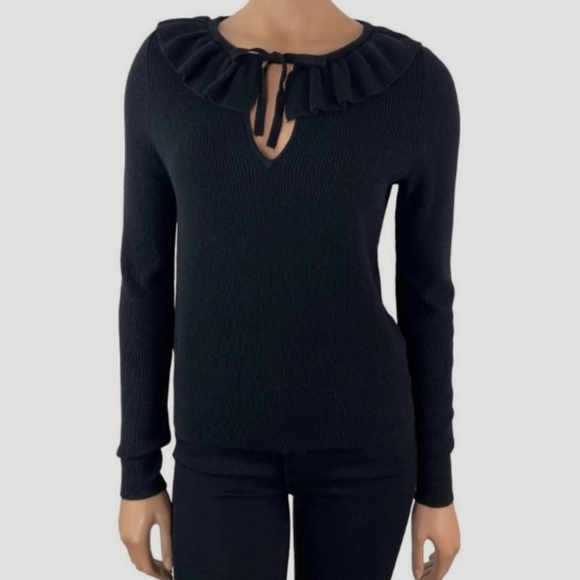 Madewell | Tie-Neck Ruffle Pullover Alpaca Wool Sweater | Women's Medium - Picture 9 of 9